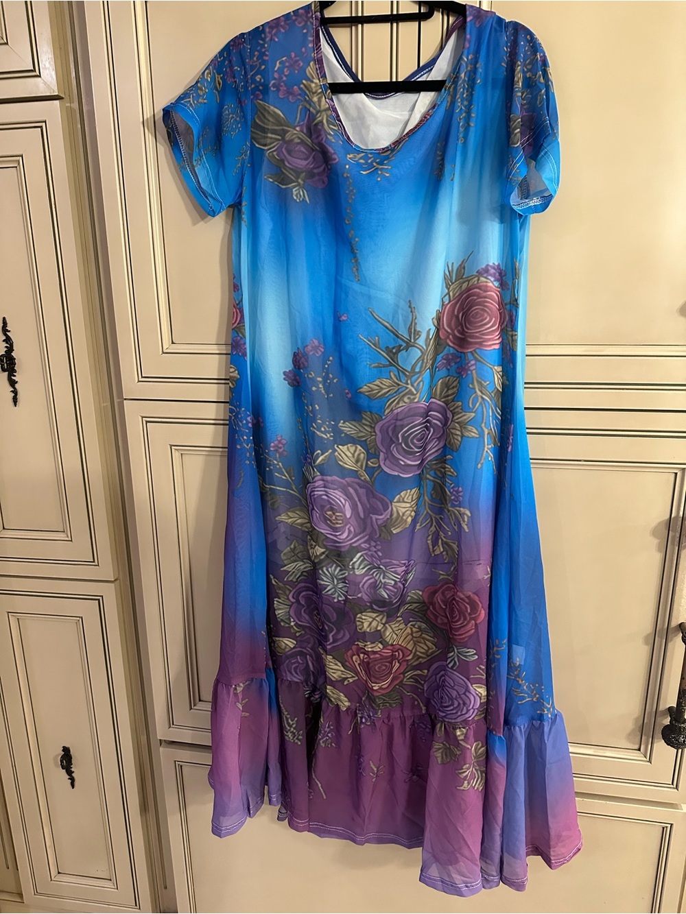 Blue and Purple Ombre Floral Maxi Dress